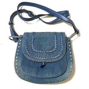 Boutique Boho Denim Saddle Bag Studded Whipstitch Crossbody Western Y2K